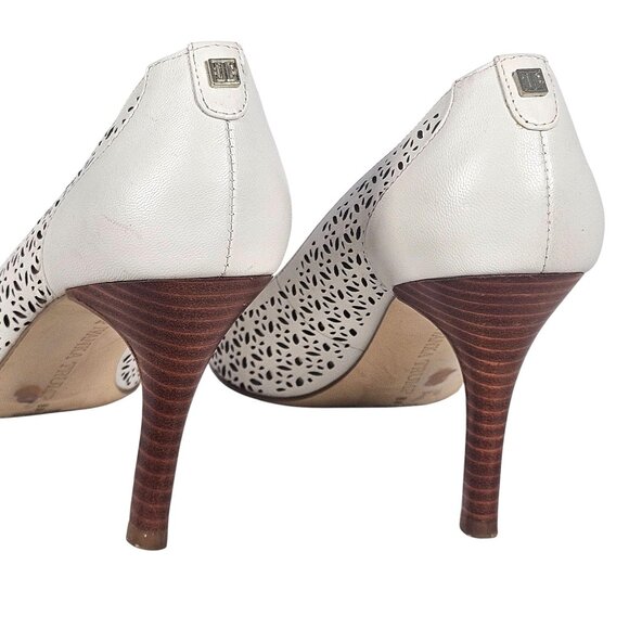 Ivanka Trump Comfy Women Ivory Lazer cut Leather Peep Toe High Heel Pumps 9M - Picture 13 of 15